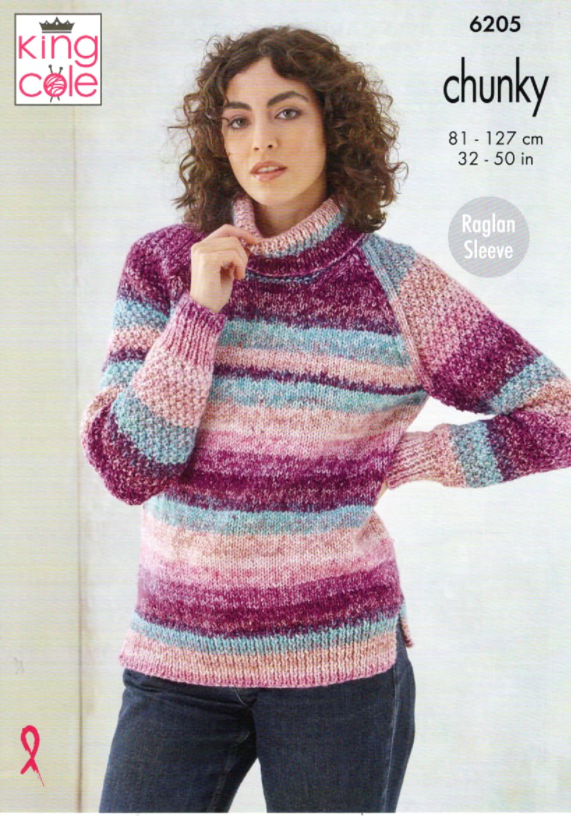 King Cole Ladies Knitting Pattern Womans Chunky Sweater & Cardigan (6205)