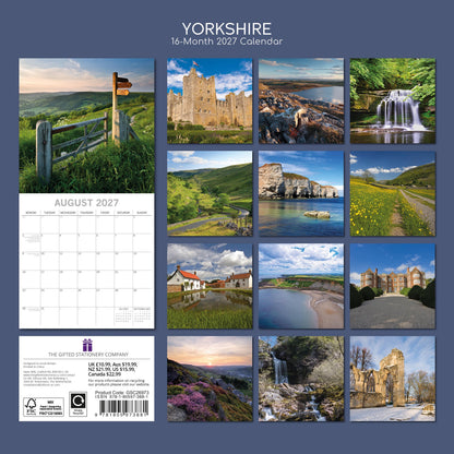 TGSC | Yorkshire 2026-2027 Calendar, 16-Month Square Wall Calendar (Sept 2026-Dec 2027), UK Planner with County Photography, Home or Office Organiser | 30 x 30 cm
