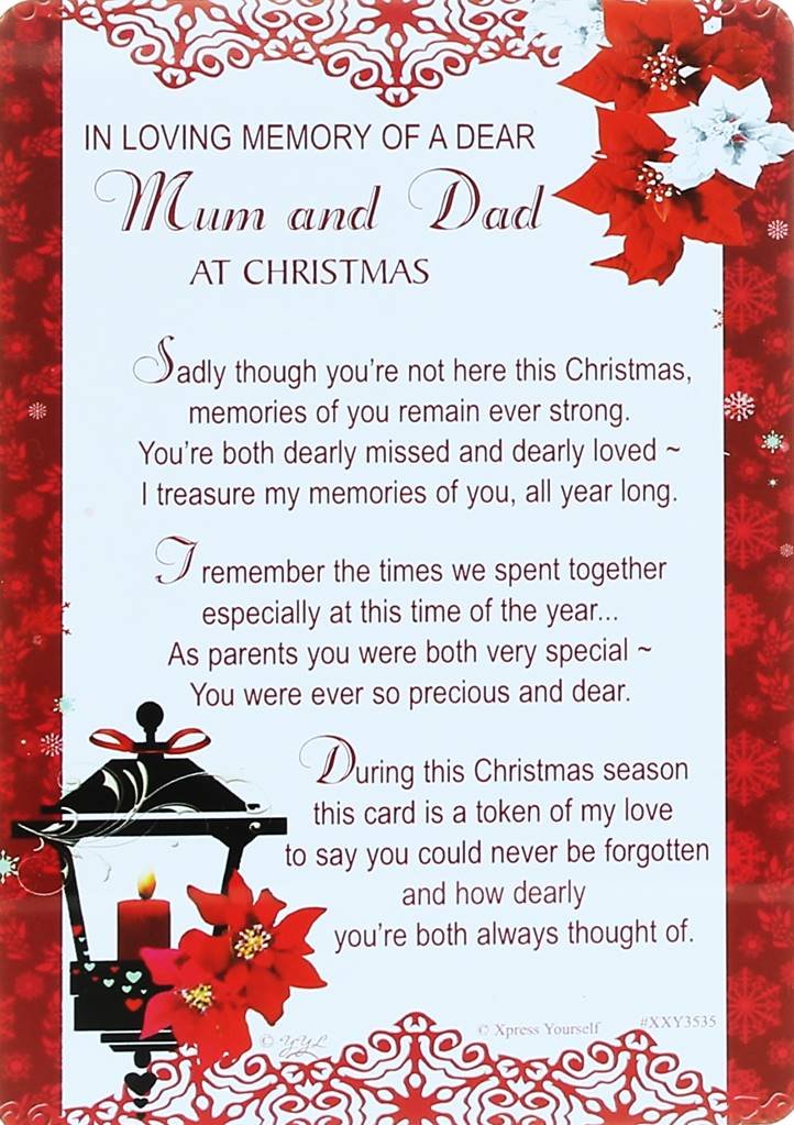 Loving Memory Christmas Graveside Memorial Card - Dear Mum & Dad 6" x 4