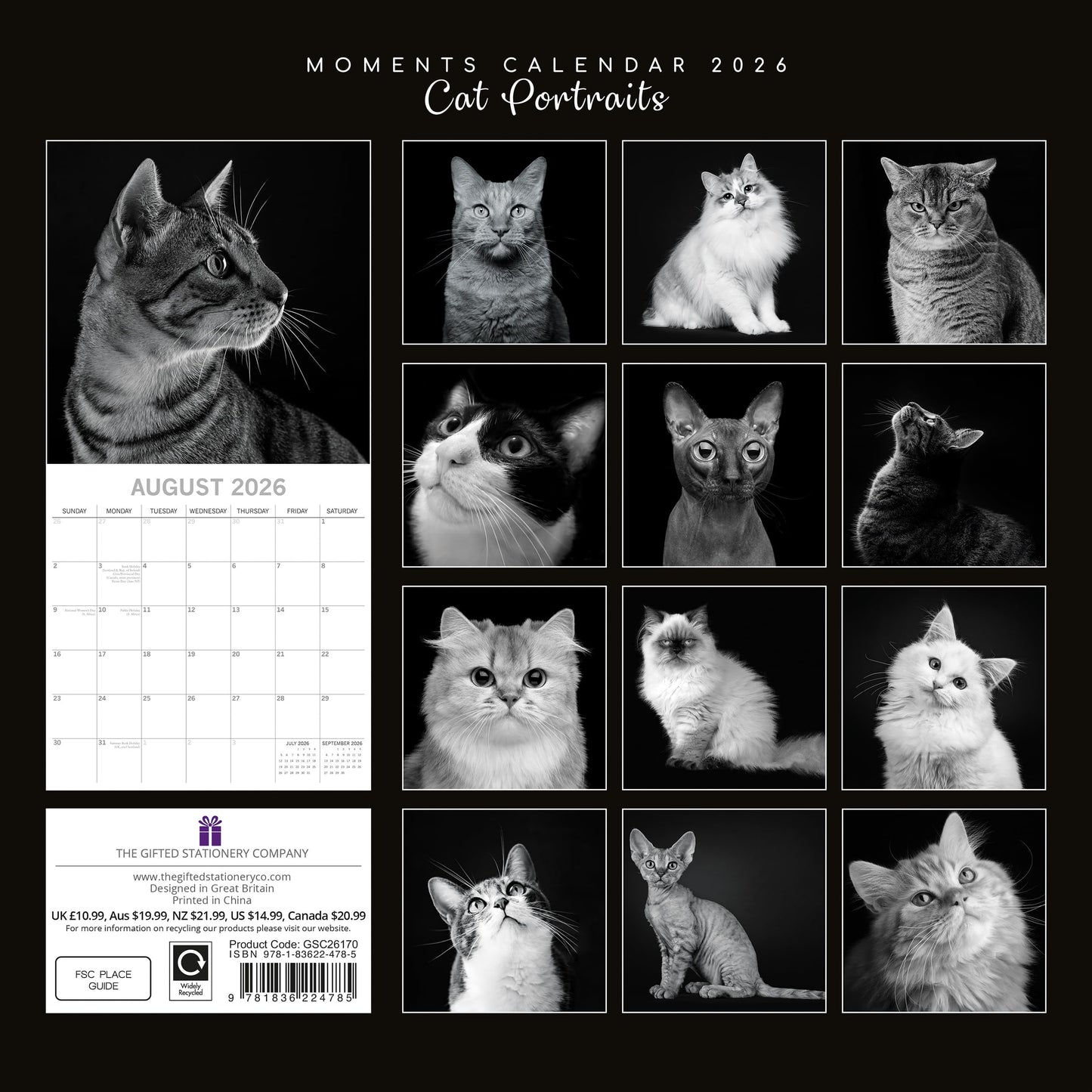 The Gifted Stationery Monthly Wall Calendar - Cat Portraits