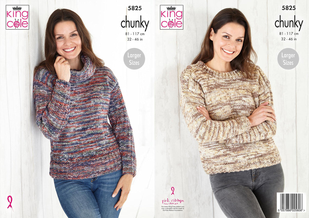 King Cole 5825 Knitting Pattern Womens Sweaters in Shadow Chunky, 32" - 46"
