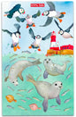 Emma Ball Swimming Seals Cotton Tea Towel Printed in The UK