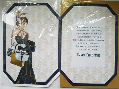 Art Deco - Love To a Fabulous Granddaughter - Large Golden Christmas Card