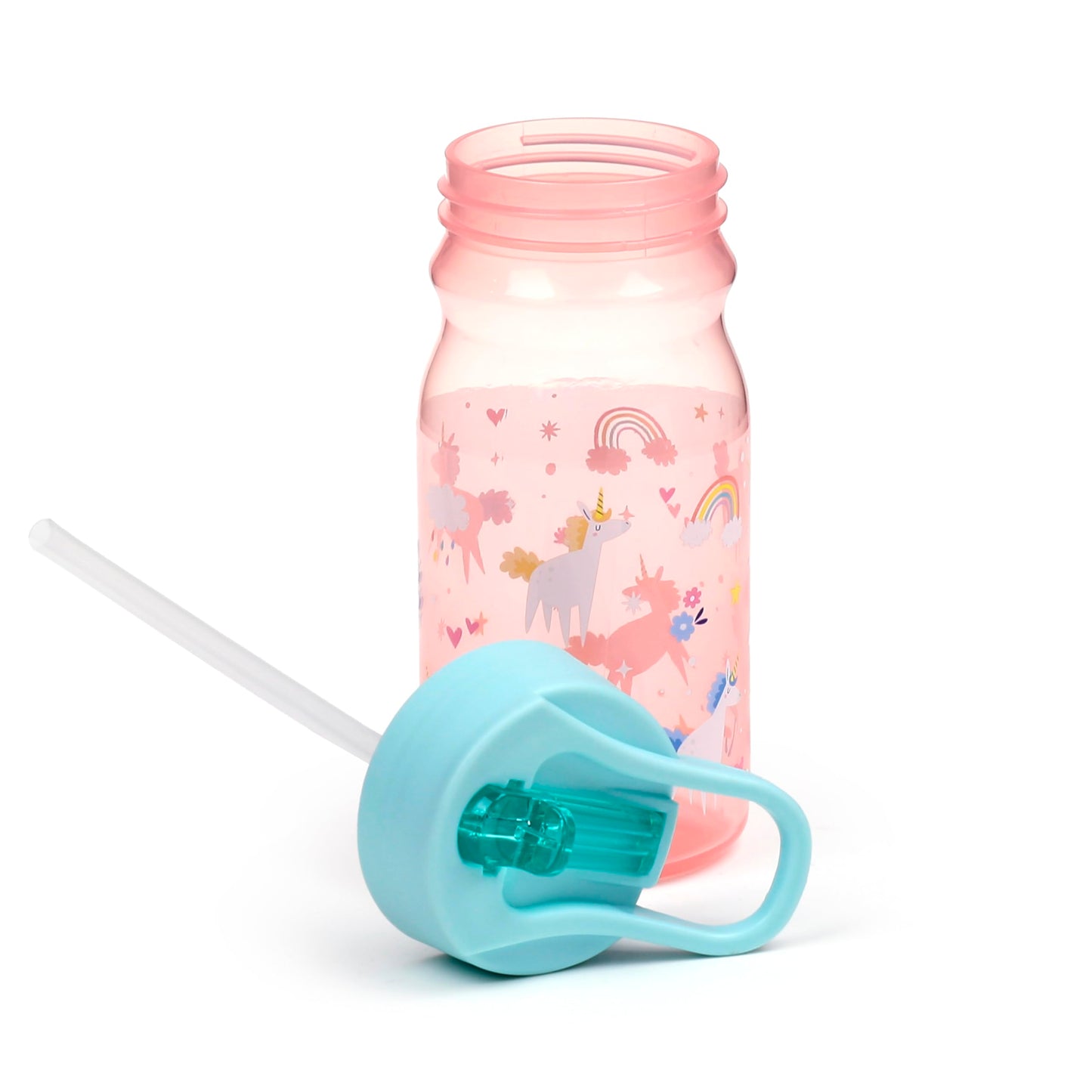 Puckator Pink Snack Holder Set for Girls (Lunch Box for Food & Drinking Bottle with Straw) - Unicorn Magic and Rainbow, BPA Free