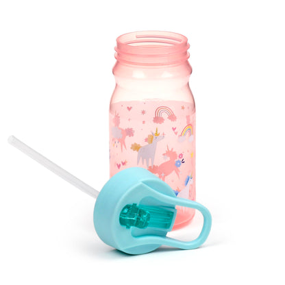 Puckator Pink Snack Holder Set for Girls (Lunch Box for Food & Drinking Bottle with Straw) - Unicorn Magic and Rainbow, BPA Free