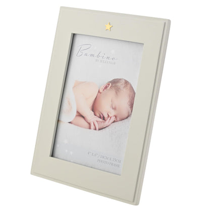 Bambino by Juliana White Vertical Horizontal Picture Photo Frame with Star Icon - 4" x 6". Gift and Display Frame Celebrating New Born Babies, Christening & Baby Shower.