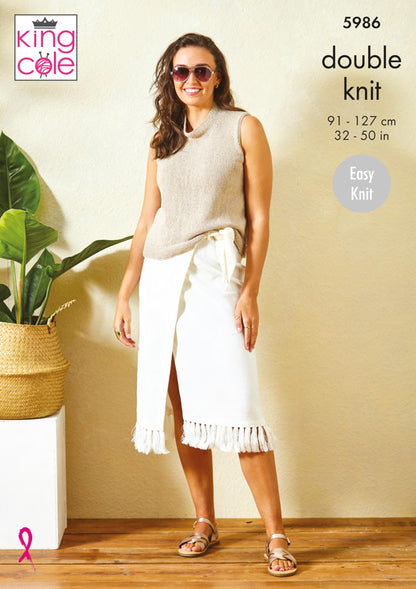 King Cole Ladies DK Knitting Pattern Easy Knit Sleeveless or Short Sleeve Top (5986)