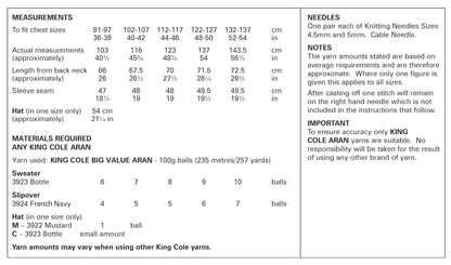 King Cole Men's Knitting Pattern, Double Knit Sweaters, Slipover and Hat (6190), 36” – 54” (91cm – 137cm)
