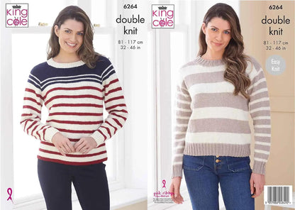 King Cole DK Knitting Pattern Pamphlet - 6264 Ladies Sweaters (32-46ins) 2 Designs