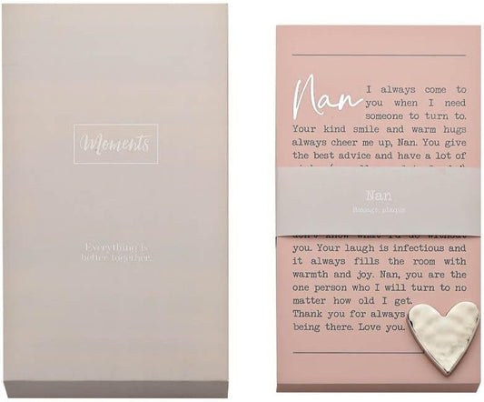 "Nan" Sentimental Moments Message Plaque Freestanding Or Hanging Gift MO111
