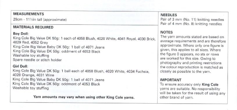 King Cole 9141 Knitting Pattern Rag Dolls Toys in Big Value DK