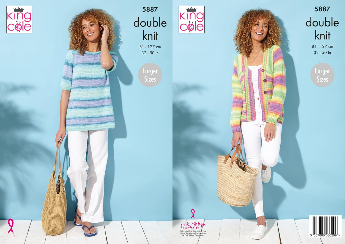 King Cole 5887 Knitting Pattern Womens Jacket and A Line Top in Tropical Beaches DK