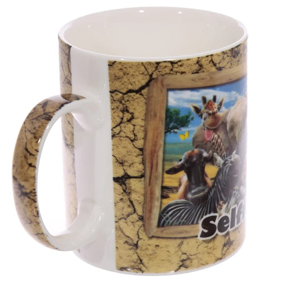 Puckator MUG230 Mug with African Animals Design Porcelain Beige/Blue/Black/Grey