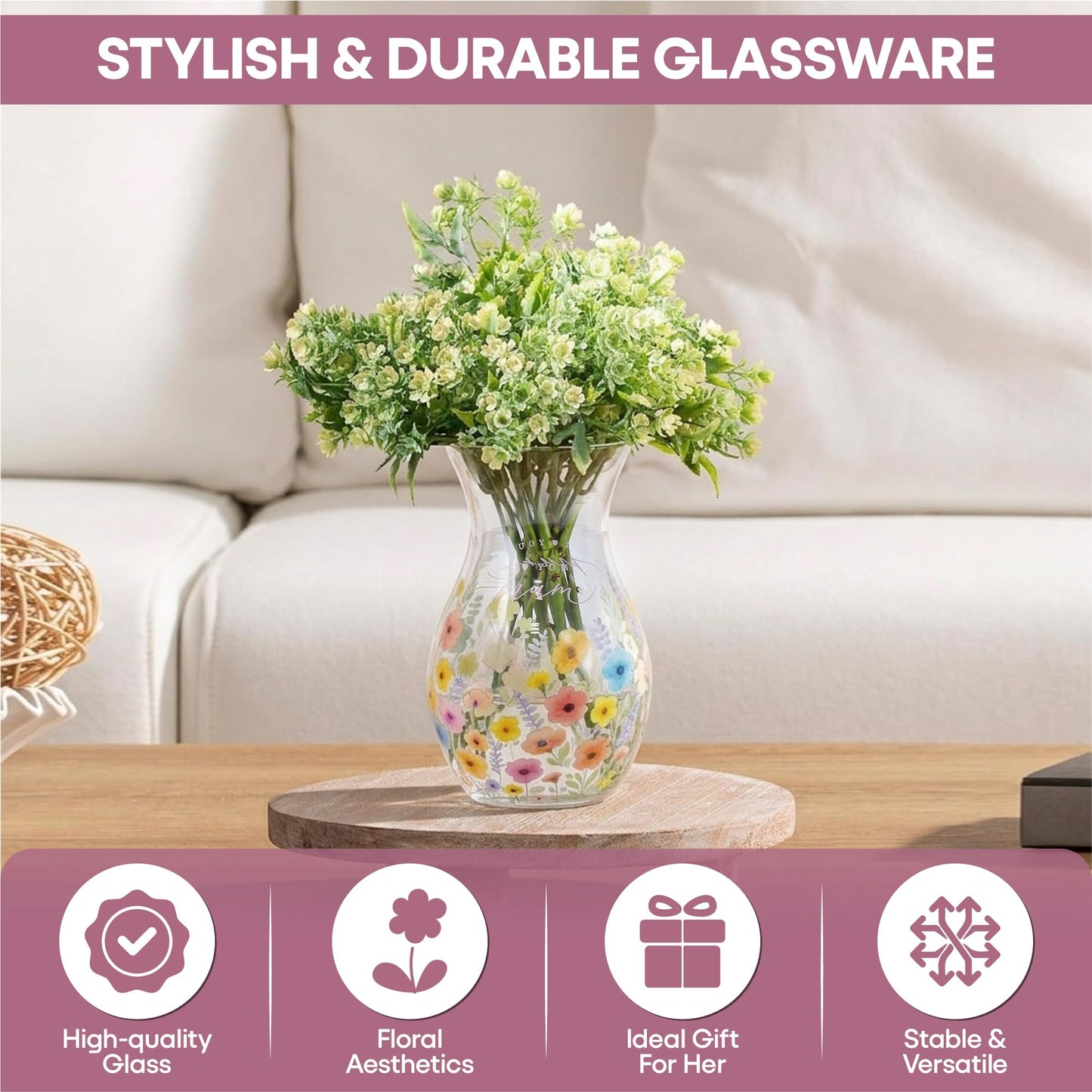 Lesser & Pavey I Love You Mum Range Mum Glass Vase for Home & Office | Glass Vases for Flowers & Home Decor | Ideal Vases Centerpiece for Living Room and Fresh & Artificial Flower