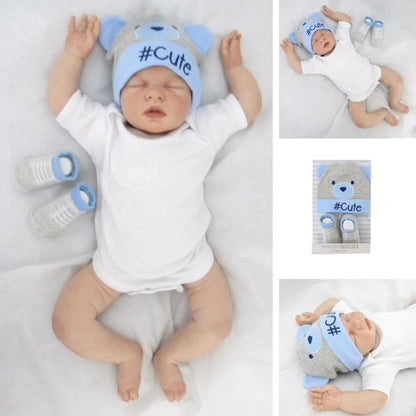 Boys Hat And Socks Set 0-6 Months Grey/Blue