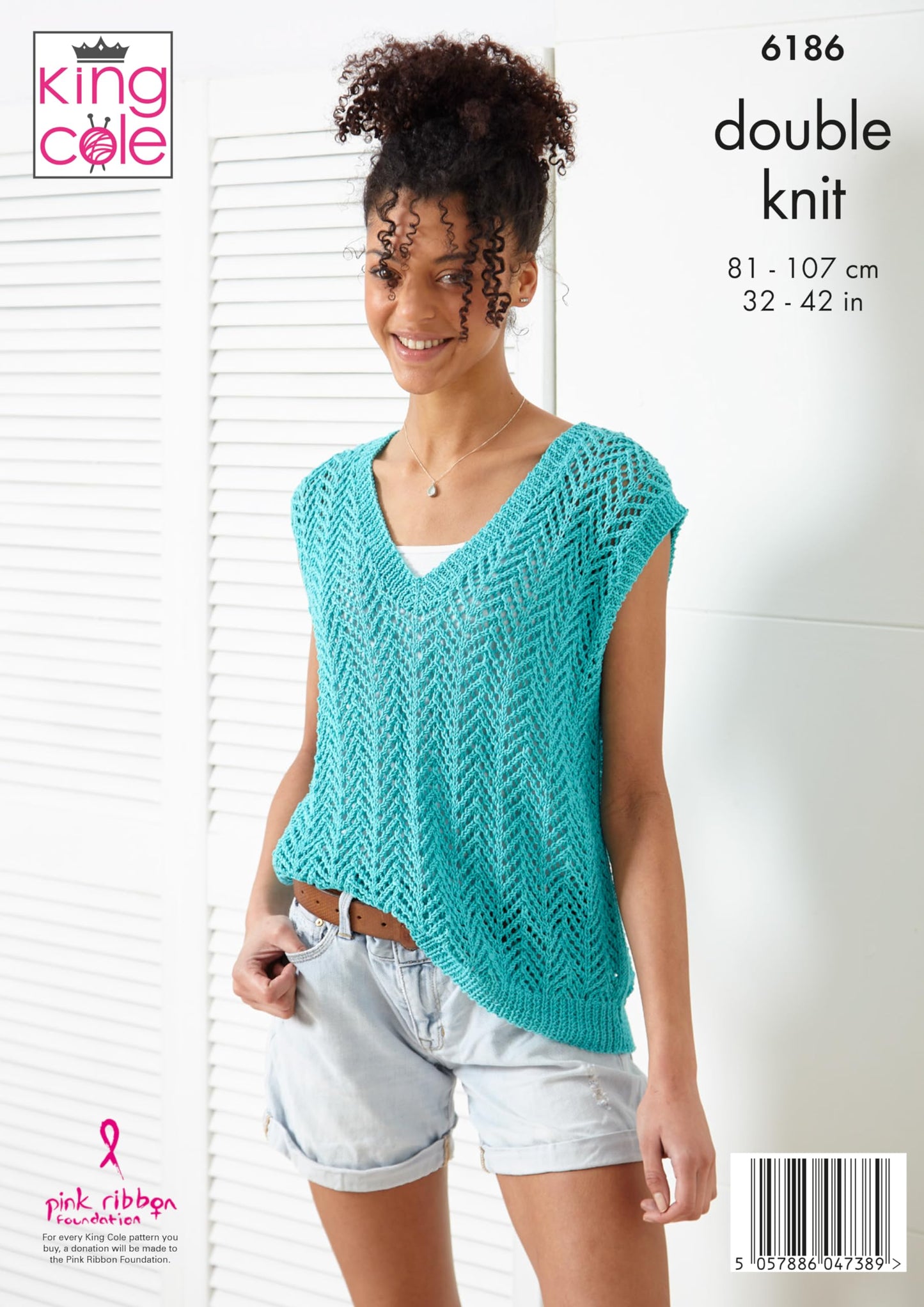 King Cole Women’s Knitting Pattern Double Knit Sweater and Tank Top (6186), 32” – 42” (81cm – 107cm) Bust