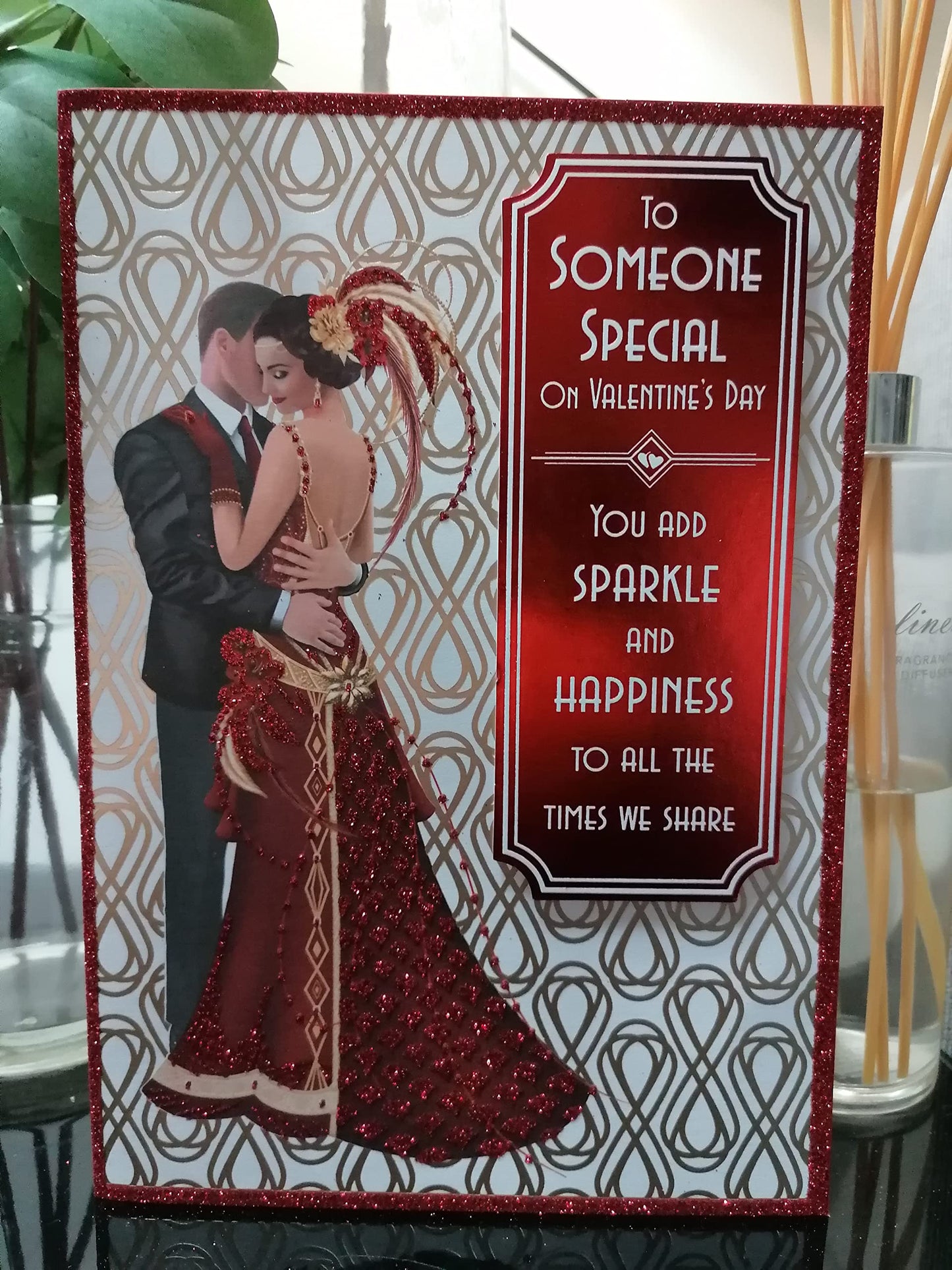 Someone Special Valentines Day Card Art Deco Couple Premium Large 7 x 10 Inches