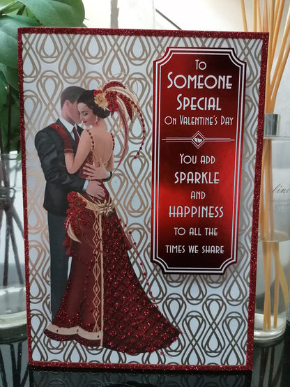 Someone Special Valentines Day Card Art Deco Couple Premium Large 7 x 10 Inches