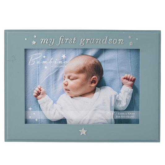Bambino by Juliana Blue Rectangular Horizontal Picture Photo Frame 6" x 4" - 'My First Grandson'. Gift and Display Frame Celebrating New Born Babies, Christening & Baby Shower.