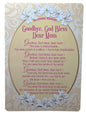 "Express Yourself" Goodbye, God Bless, Dear Mum - Graveside Plastic Keepsake - Lilies Flower Design on a Yellow Font and Blank Space for Personalization