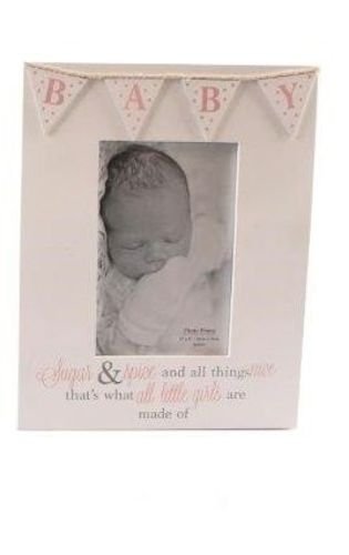 White & Blue Wooden Freestanding Shabby Chic "Baby" Bunting Photo Frame 19x24cm