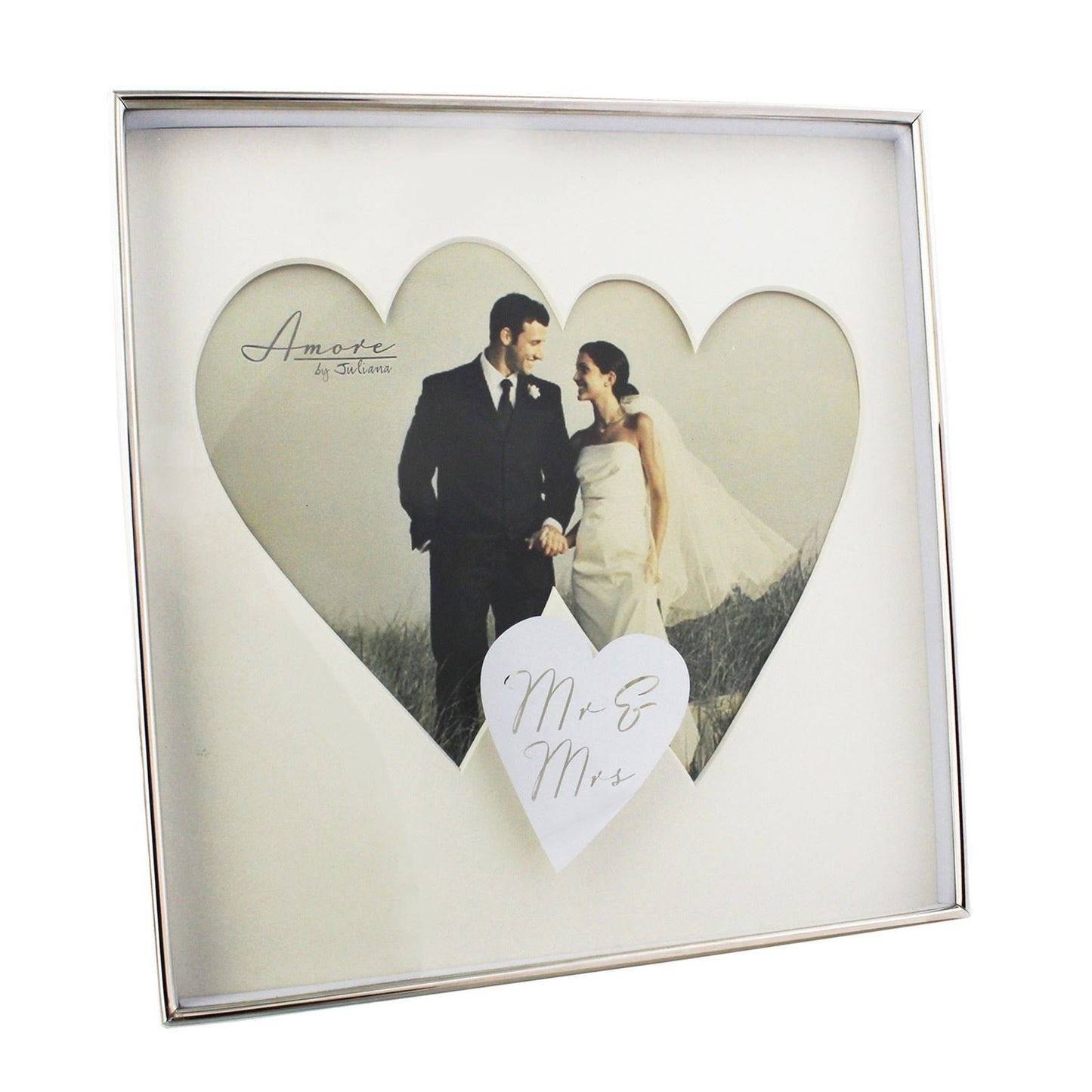 Amore silverplated wedding box frame with twin hearts Mr & Mrs - Wedding Anniversary