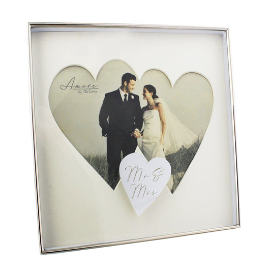 Amore silverplated wedding box frame with twin hearts Mr & Mrs - Wedding Anniversary