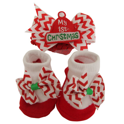 Nursery Time Baby Christmas Headband And Socks Set (0-6 Months) (My 1st Christmas)