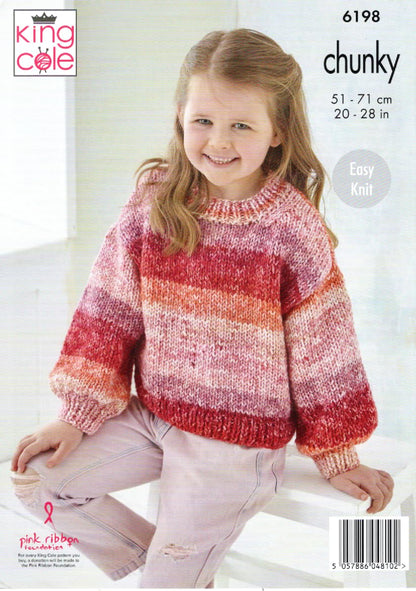 King Cole Kids Knitting Pattern Girls Chunky Long Jacket & Sweater (6198)