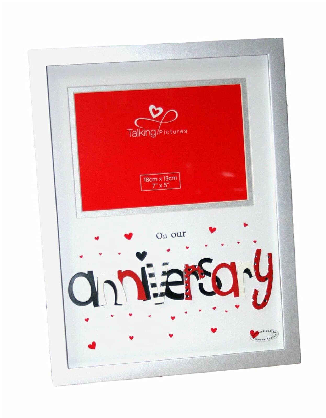 Anniversary Photo Frame with 3D Red & Silver letters 4" x 6" with Hearts