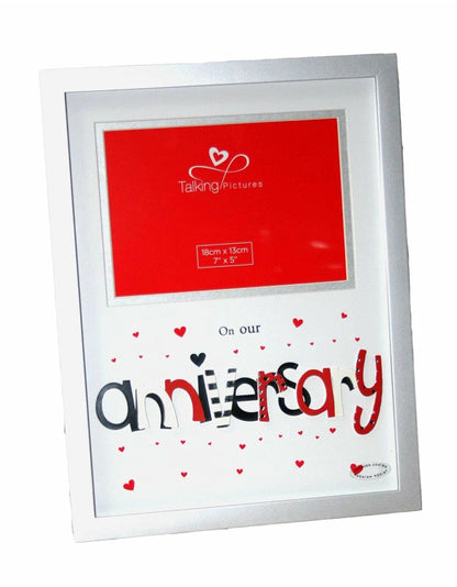 Anniversary Photo Frame with 3D Red & Silver letters 4" x 6" with Hearts