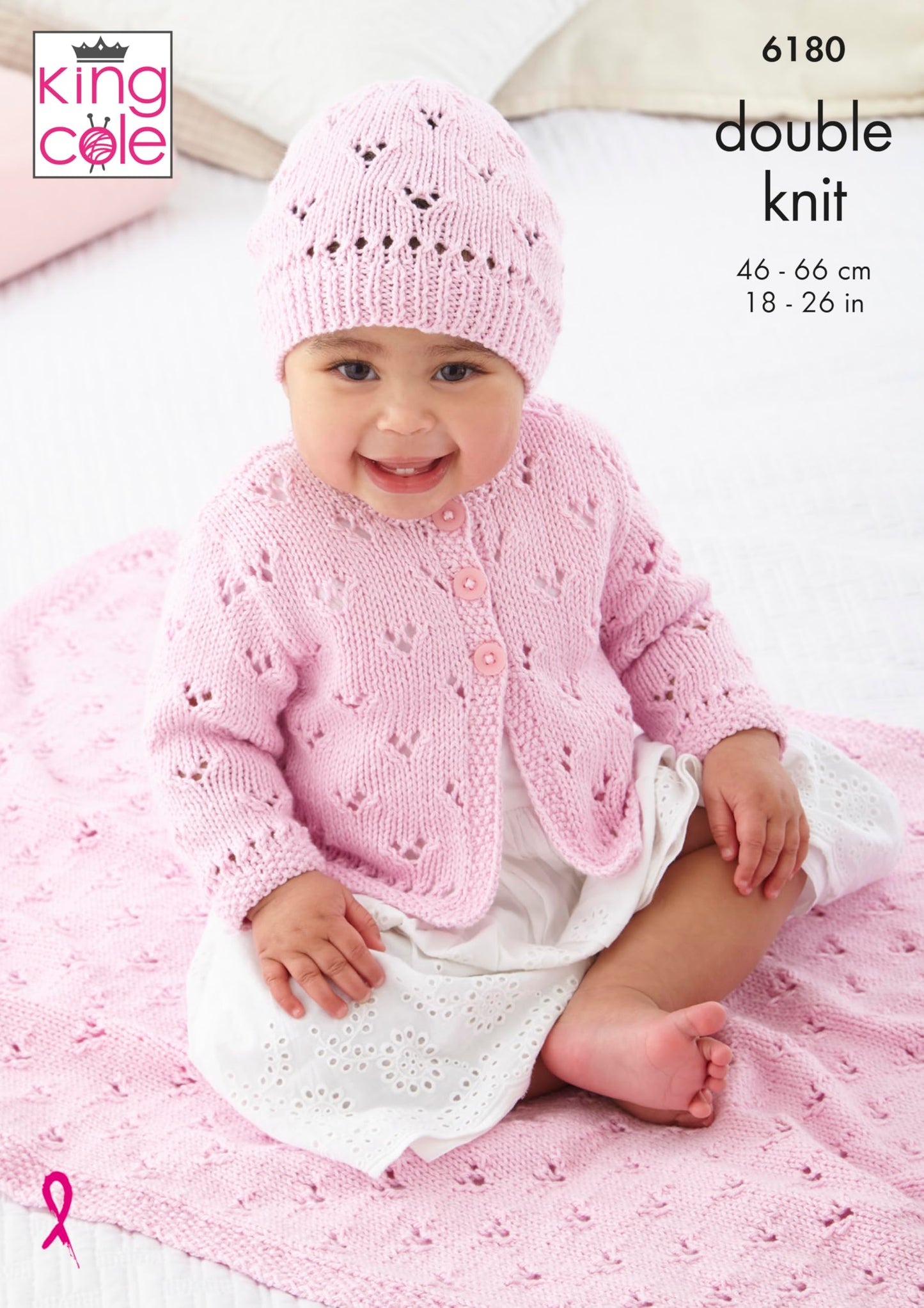 King Cole Baby DK Knitting Pattern Pamphlet - 6180 Baby Cardigan, Hat & Blanket (18-26ins) 3 Designs