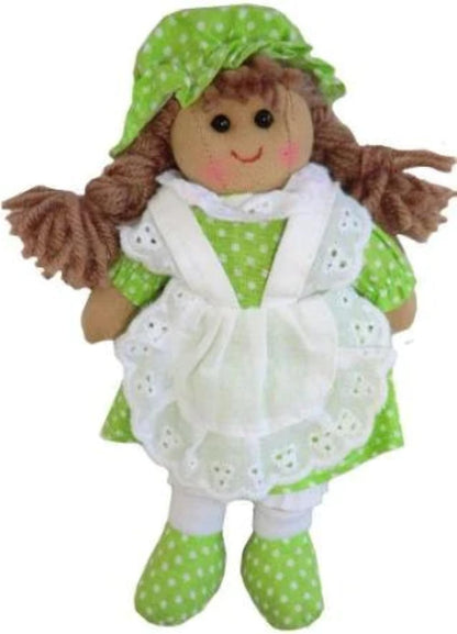 Powell Craft green polkadot dress with matching hat ragdoll 19cm