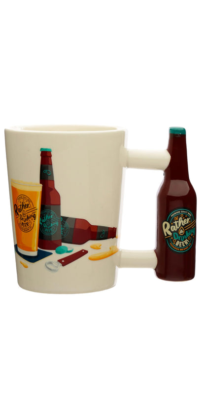 Puckator I'd Rather Be Drinking Beer Ceramic Shaped Handle Tea Coffee Mug - Funny Home Accessories - Cute Gifts for Girlfriend - Large Mugs for Men Women Hot Drinks - Cups Presents Secret Santa Gift