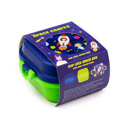 Puckator Space Cadets Clip Lock Stacked Bento Snack Lunch Box - Lunch Box for Adults and Kids with Compartments - Food Containers With Lids - Stackable Snack Pots For Kids - Meal Prep