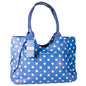 Dotty Designer Matt Finish Oilcloth Large Shopping Bag in Blue With White Dots