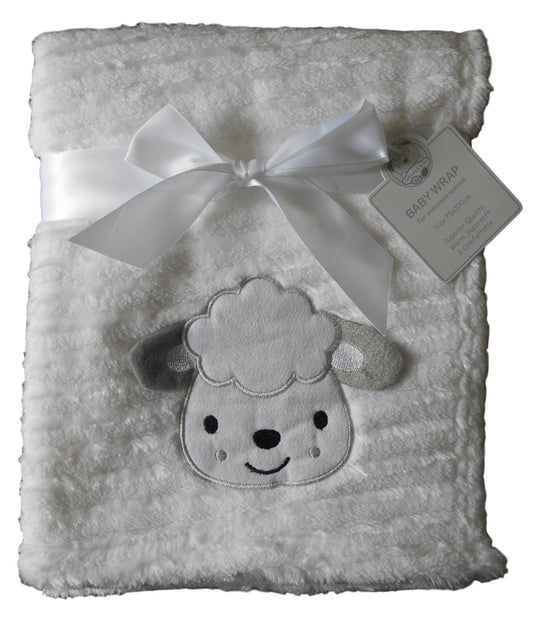 Baby Boys Girls Cute Fluffy Ribbed White Sheep Blanket Wrap 100cm x 75cm Approx