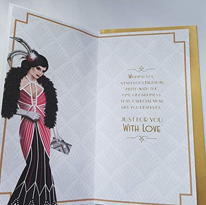 Art Deco Lady - Wonderful Mum - Glittered Slim Birthday Card
