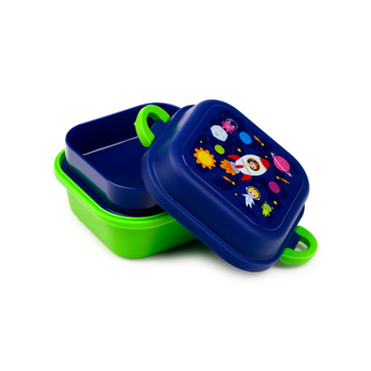 Puckator Space Cadets Clip Lock Stacked Bento Snack Lunch Box - Lunch Box for Adults and Kids with Compartments - Food Containers With Lids - Stackable Snack Pots For Kids - Meal Prep