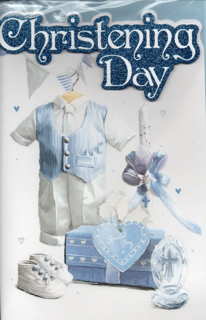prelude Boys Christening Card ~ On The Christening Of Your Gorgeous Son ~ Babies Nursery Toys Scene