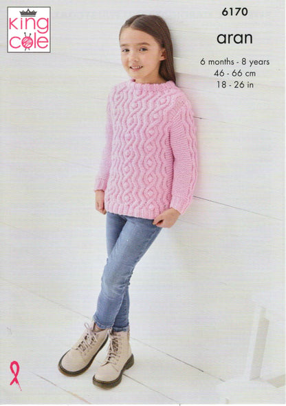 King Cole Kids Knitting Pattern Girls Sweater Cardigan & Waistcoat (6170)