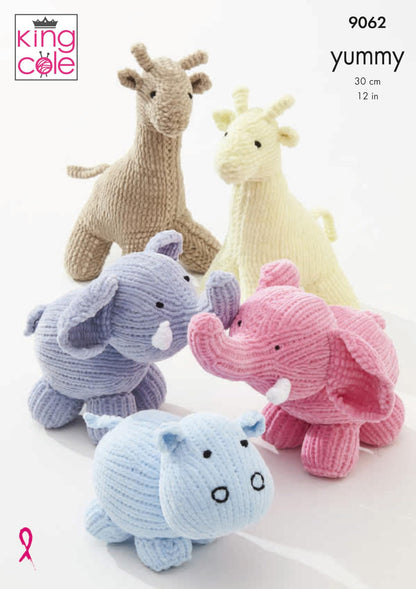 King Cole Giraffe, Hippo & Elephant Cuddly Toys Knitting Pattern 9062 Chunky