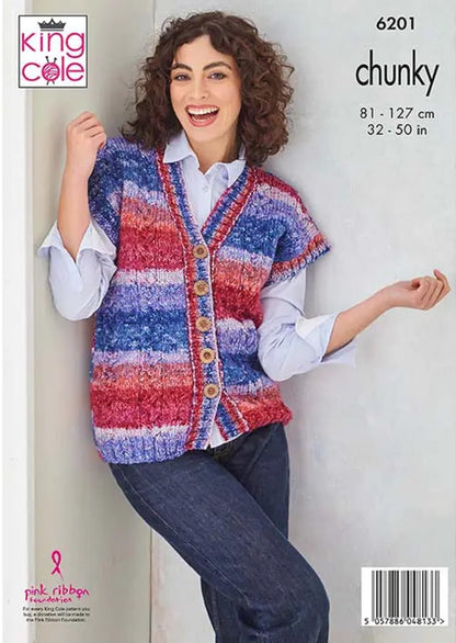 King Cole Ladies Knitting Pattern Womans Chunky Jacket & Waistcoat (6201)