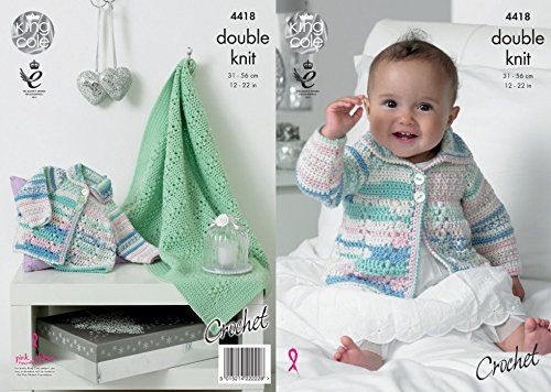 King Cole Baby Coats & Blanket Cherish Crochet Pattern 4418 DK