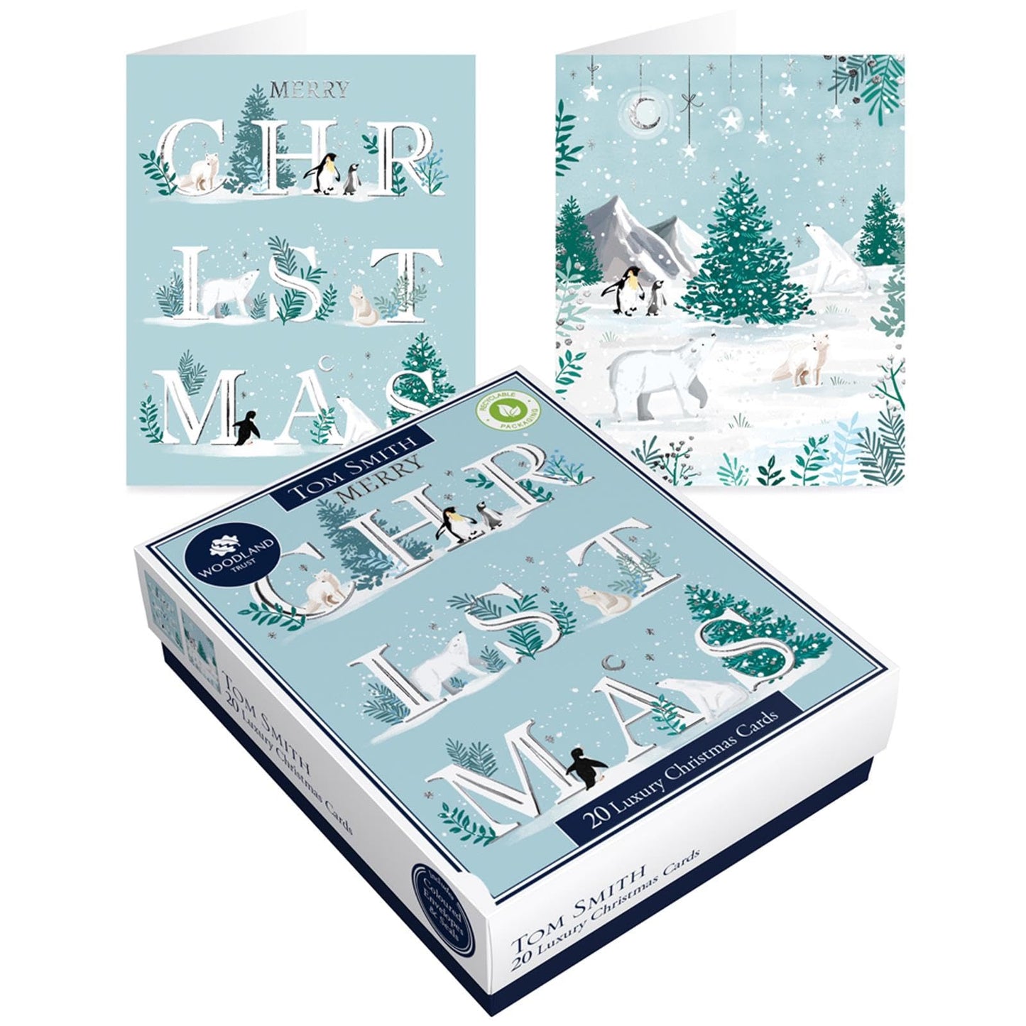 Luxury Christmas Cards Tom Smith Pack 20 Charity Boxed 2 Festive Xmas Designs