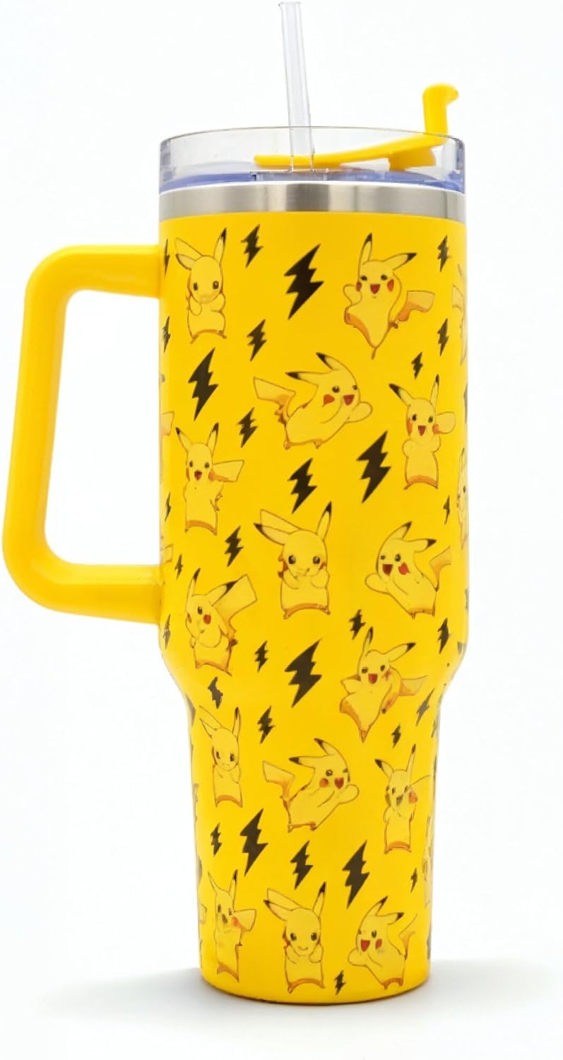 Pokémon Pikachu Insulated Stainless Steel Mug 1200ml with Handle & Straw – Official Pokémon
