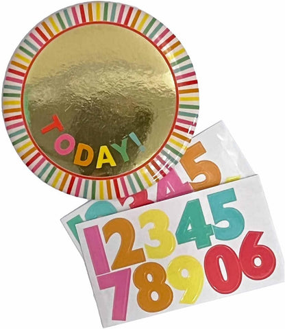 Rainbow & Gold Kids Add-an-Age Birthday Badge includes Number & Letter Stickers to Personalise - 6cm