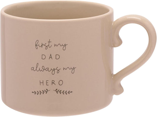 Widdop Moments Stoneware Ceramic Dad Mug - Dad My Hero Mug - Fawn Colour - Coffee Mug Tea Hot Drinks - Approx 350ml - Gift for Dad Him
