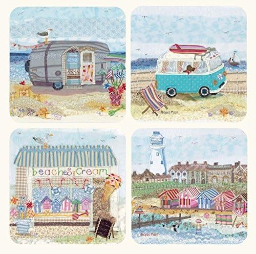 Abigail Mill Assorted Coastal Cork Backed Laminated coasters. Pack of 4. Emma Ball