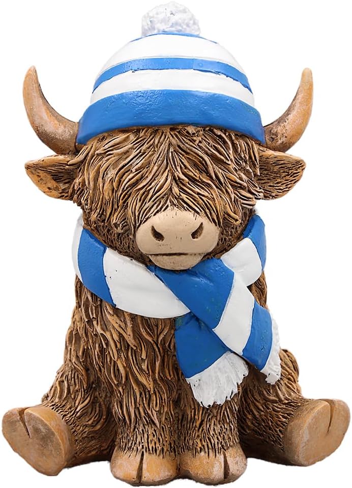 Highland Cow Hat Scarf Blue